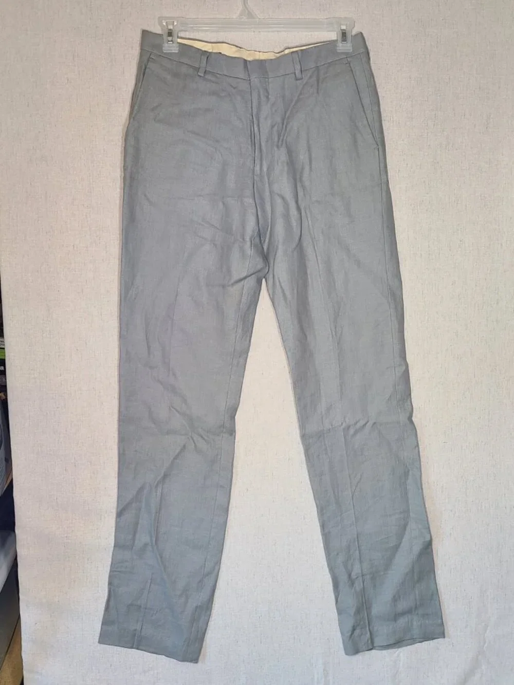 Men's J Crew Linen Dress Pants Actual 31 x 35.5 Light Grey Flat Front Lined